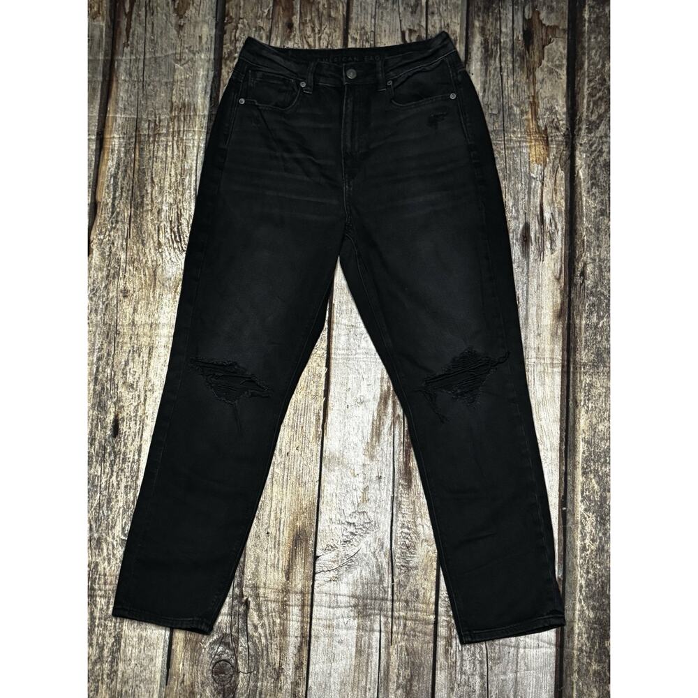 American Eagle Mom Jeans Distressed Womens Size 6 Regular Black